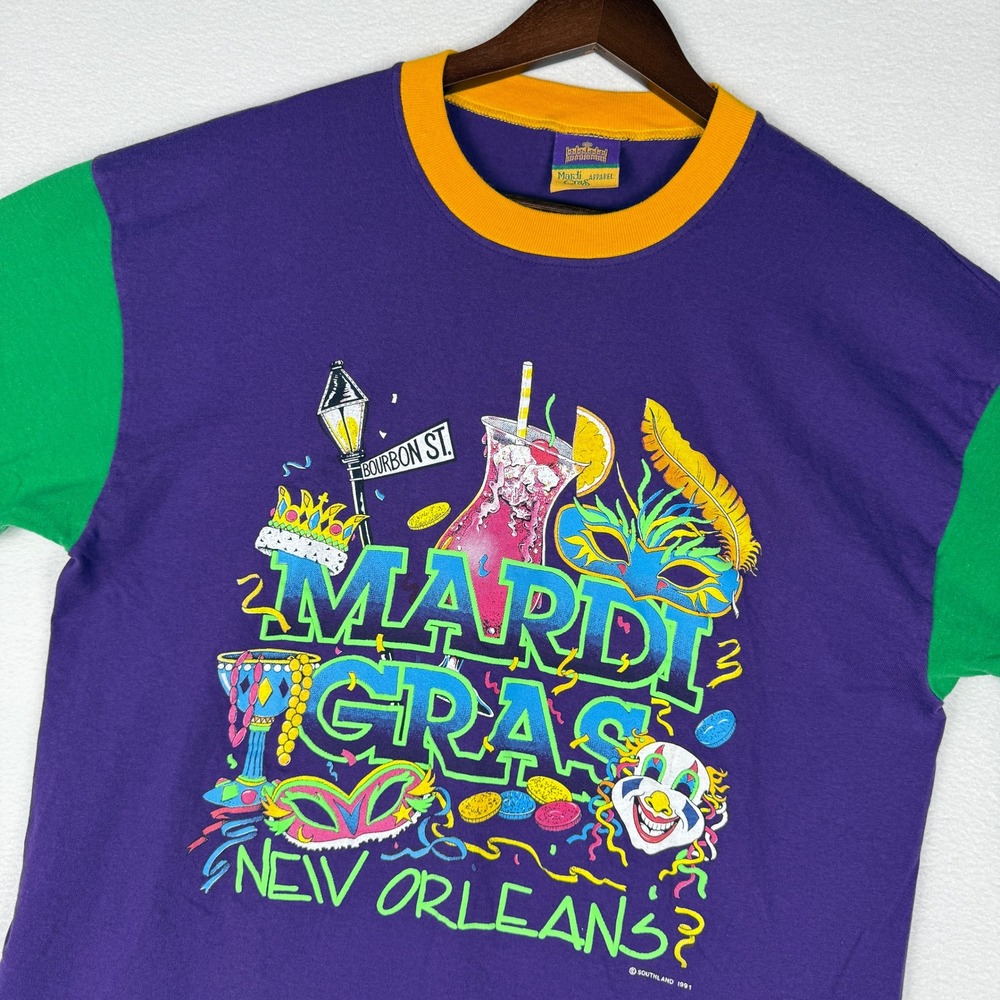 Vintage 1991 Mardi Gras New Orleans T Shirt Mens L/XL Colorblock Made in USA
